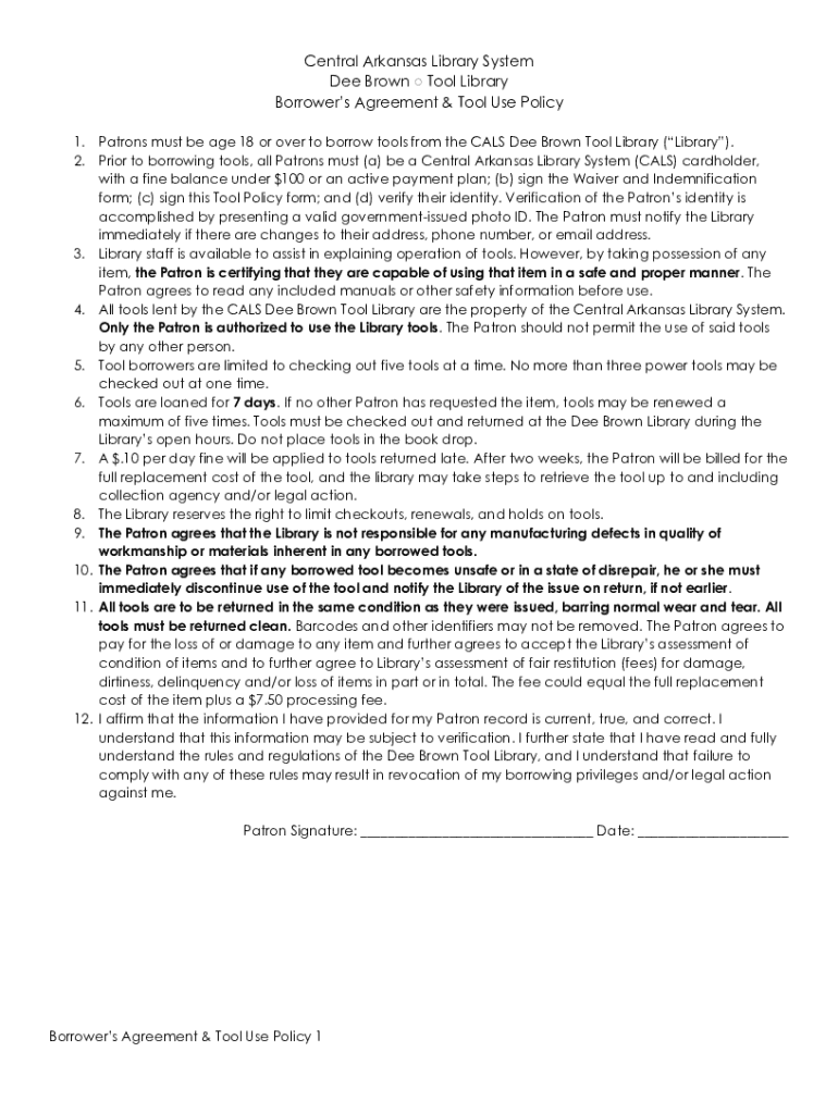 Fillable Online ToolLibraryBorrowersAgreement. Fax Email Print