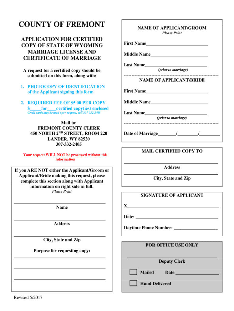 Fillable Online Official Wyoming Marriage or Divorce Certificate