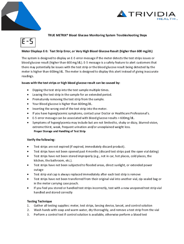 Fillable Online WHAT CAUSES A TEST STRIP ERROR ON MY METER? Fax Email