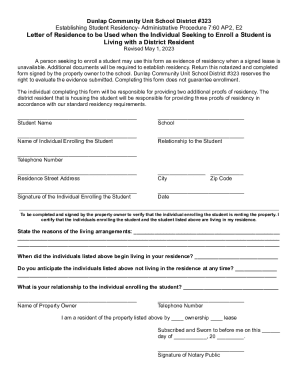 E2 Letter of Residence to be Used when the Individual Seeking to Enroll a Student is Living with a District Resident