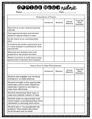 Fillable Online Genius Hour Rubric and Self Assessment Fax Email Print ...