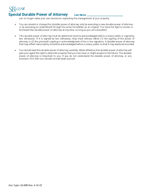 Special Durable Power of Attorney - San Bernardino