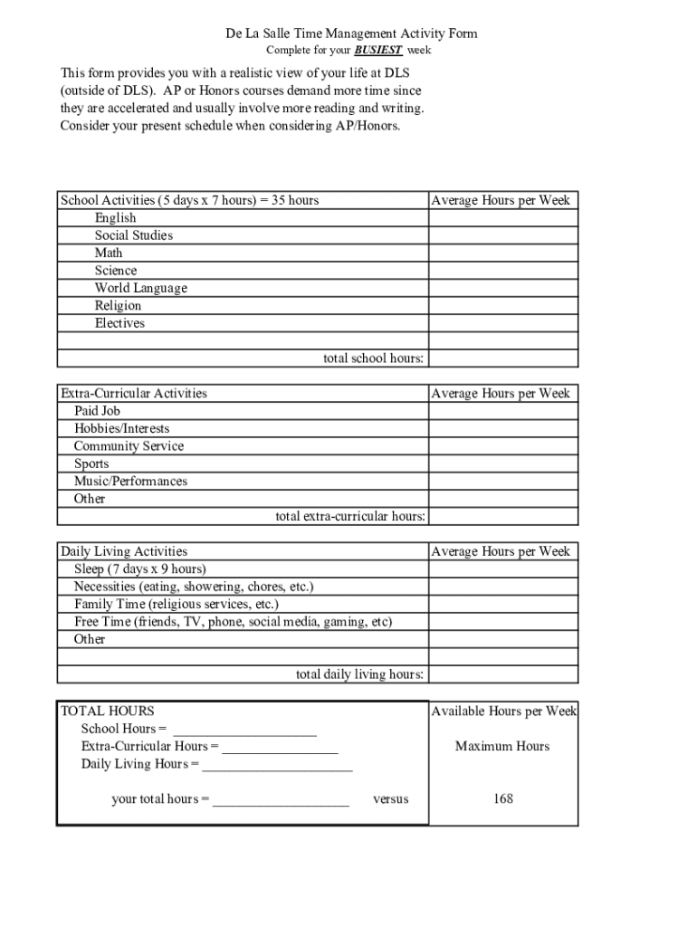 Fillable Online Time Management Activity Form Fax Email Print PdfFiller