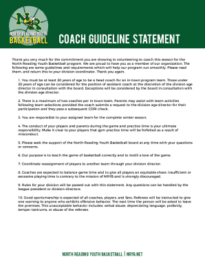 COACH GUIDELINE STATEMENT