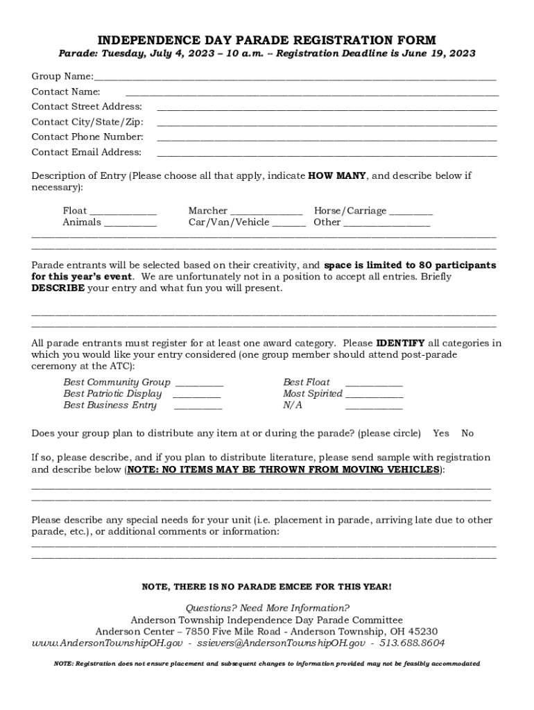 Fillable Online Independence Day ParadeCity of Fort Mitchell KY Fax