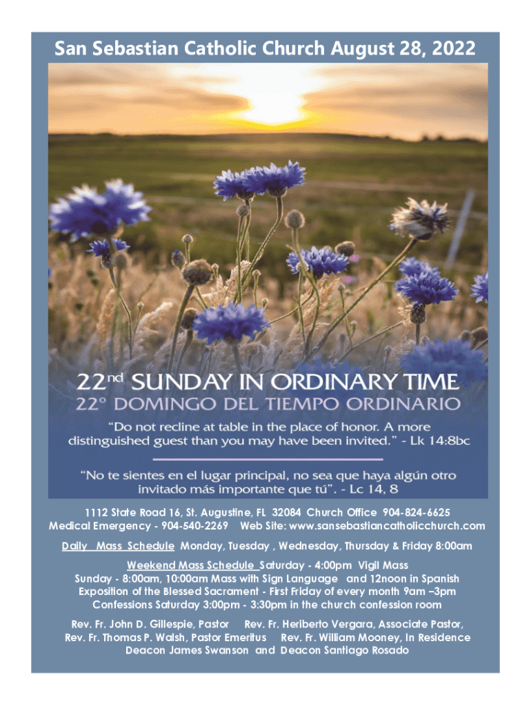 Fillable Online San Sebastian Catholic Church Mass Times St Augustine