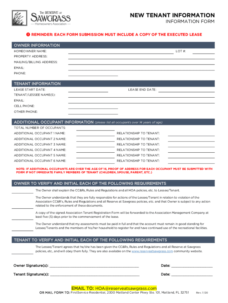 Fillable Online Tenant Contact Information Form Fax Email Print - pdfFiller