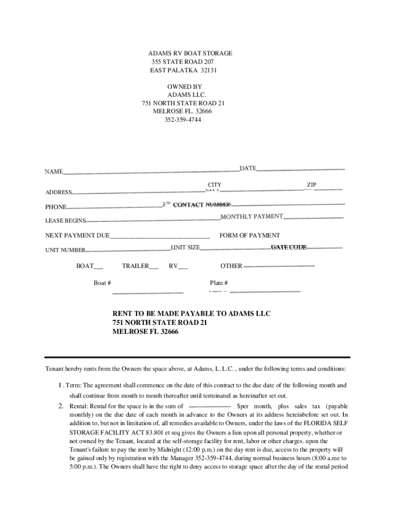 Fillable Online Discount Mini Storage 790 State Road 207, East