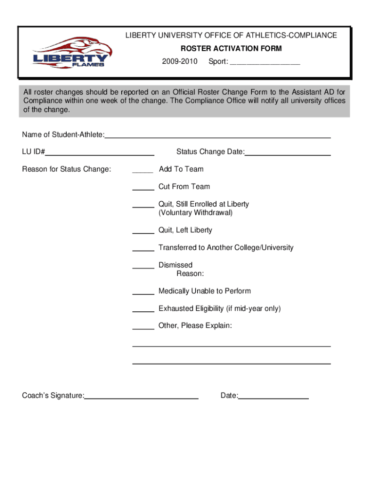 Fillable Online OFFICIAL ROSTER CHANGE FORM Fax Email Print pdfFiller