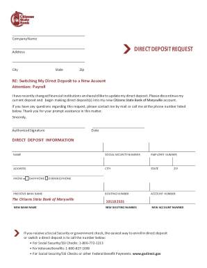 DIRECT DEPOSIT REQUEST - The Citizens State Bank, Marysville