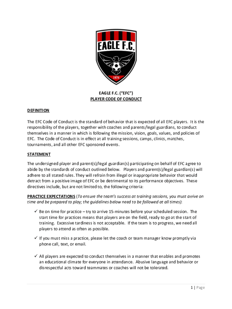 Fillable Online Eagle F.C. Player Code of Conduct-1 Fax Email Print ...