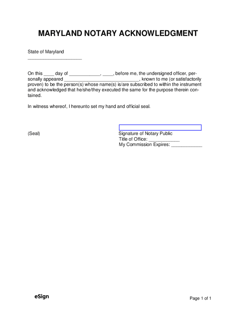 Fillable Online Maryland Notary Acknowledgment Form Fax Email Print ...