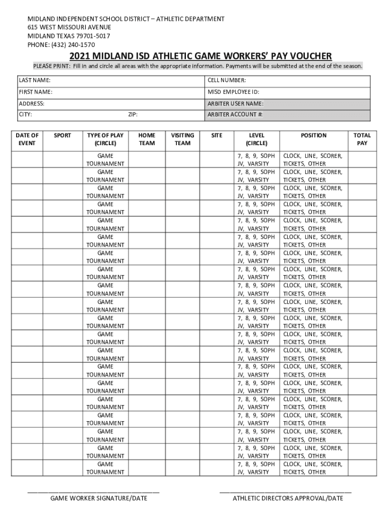 Fillable Online 2021 Game Worker Pay Sheet with Arbiter. Fax Email