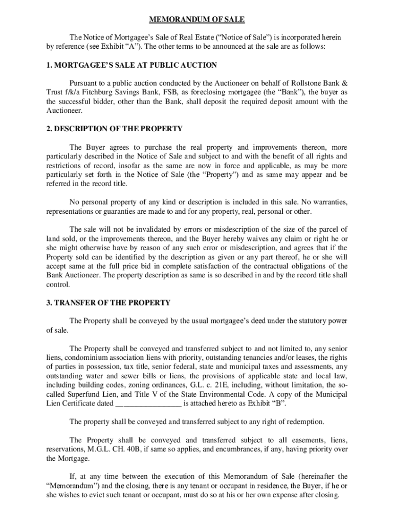 Fillable Online Memorandum of Sale Fax Email Print pdfFiller