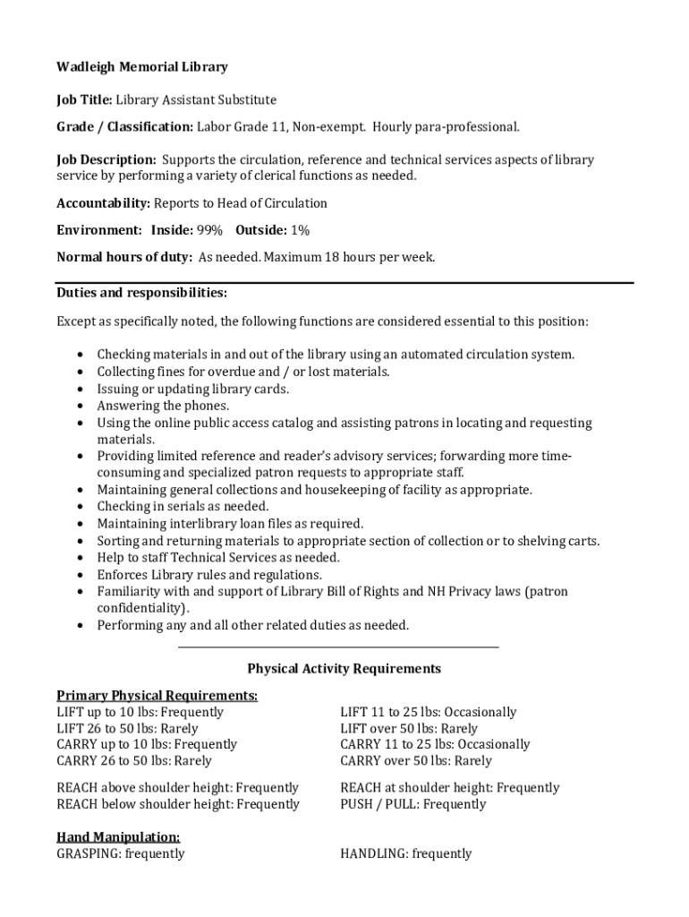 Fillable Online 1028/hr Library Circulation Jobs (NOW HIRING) Fax