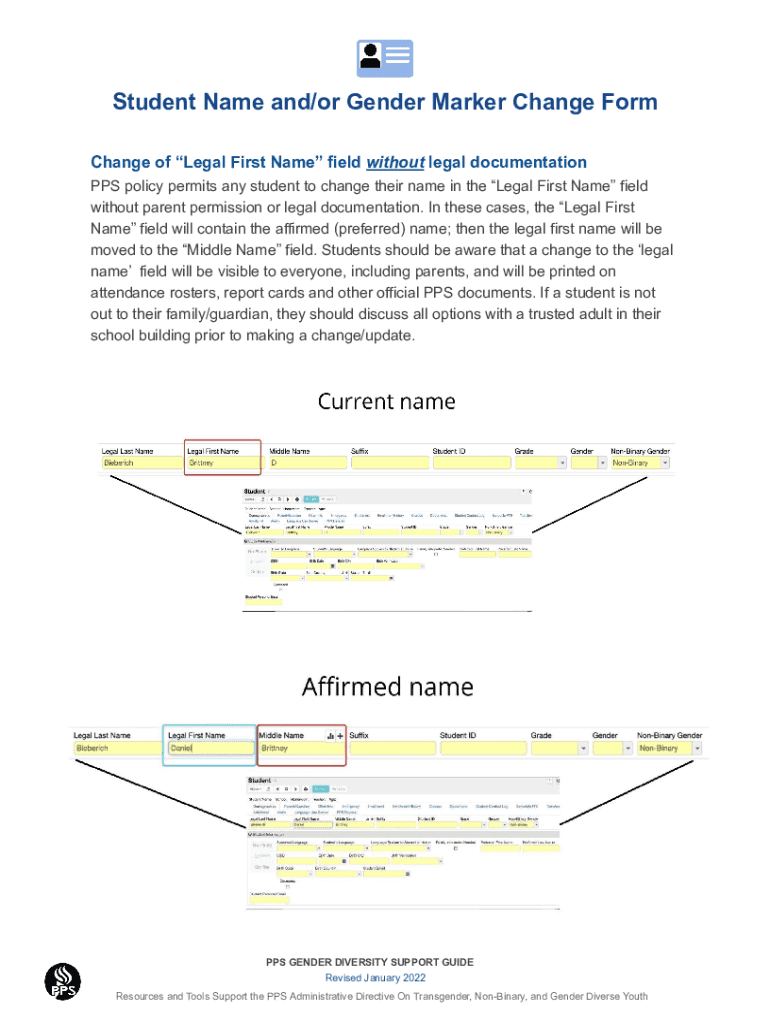 Fillable Online Student Name and/or Gender Marker Change Form Fax Email