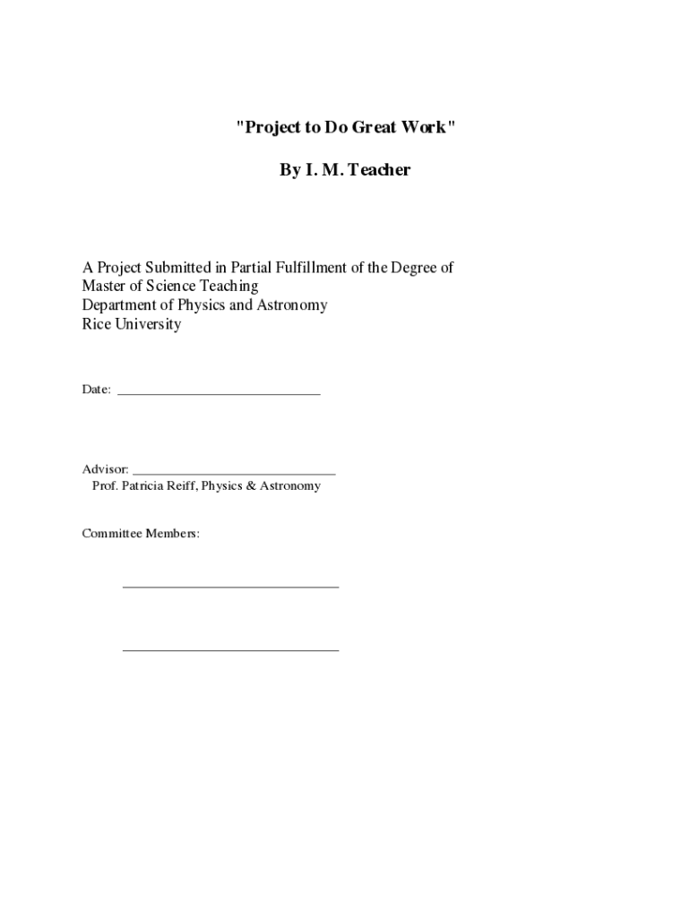 Fillable Online "Project to Do Great Work" By I. M. Teacher - MST ...