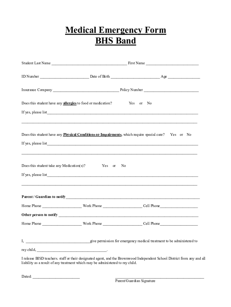 Fillable Online KState Bands MEDICAL FORM Fax Email Print pdfFiller