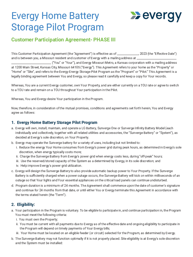 Fillable Online Evergy Home Battery Storage Pilot Program Fax Email