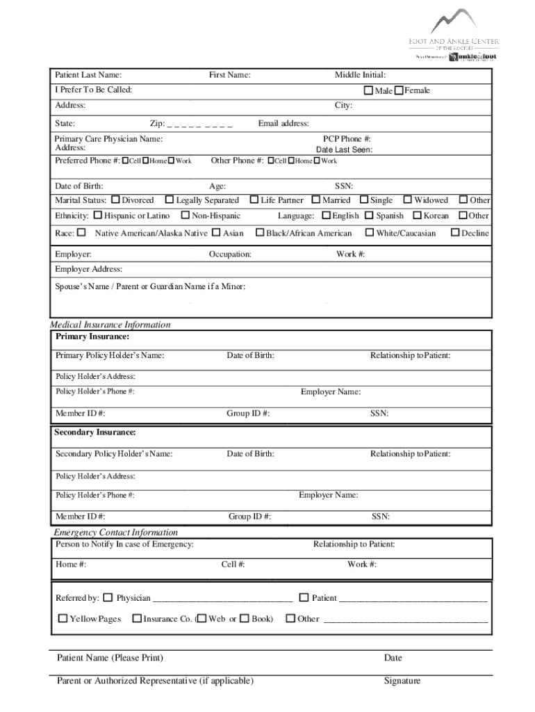 Fillable Online New Patient Registration, Pediatrics Fax Email Print