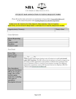 Fillable Online law asu STUDENT BAR ASSOCIATION FUNDING REQUEST FORM ...