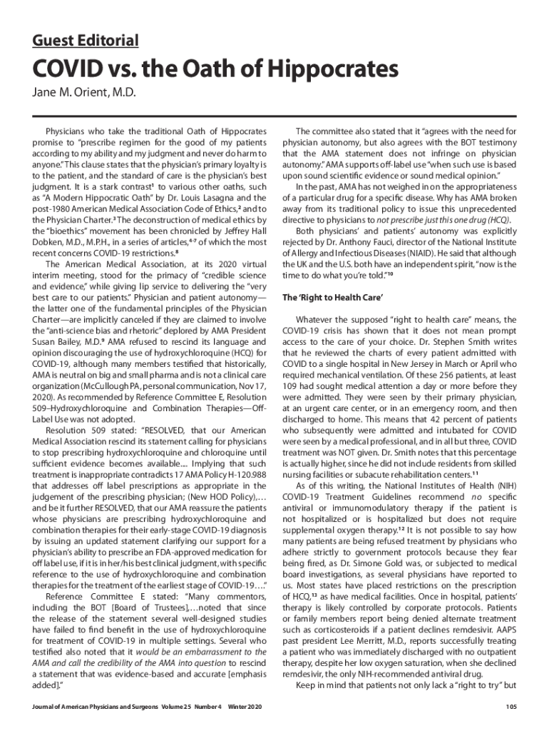Fillable Online The Hippocratic Oath: The Original and Revised Version ...