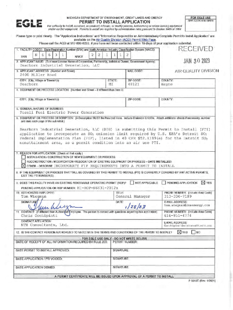 Fillable Online MICHIGAN DEPARTMENT OF ENVIRONMENT, GREAT LAKES AND ...