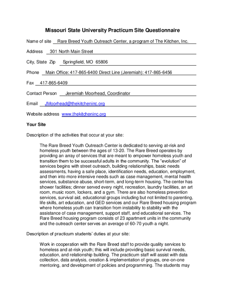 Fillable Online psychology missouristate Practicum Information