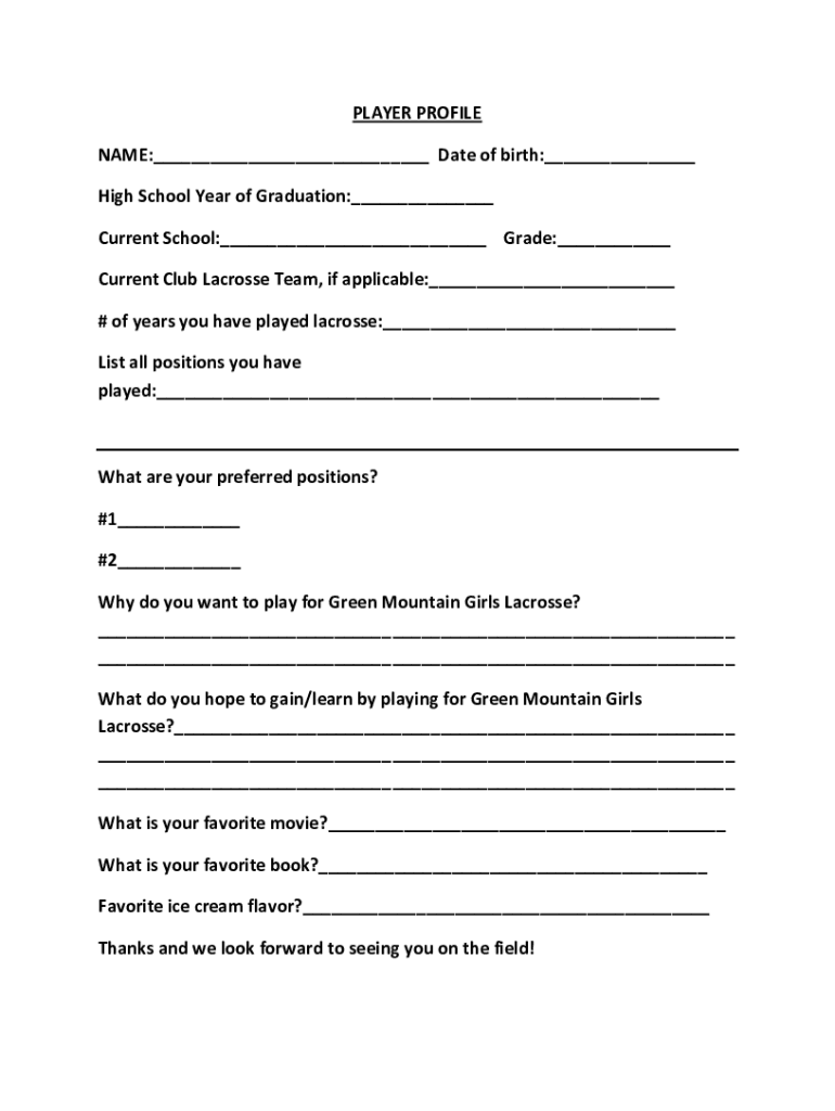 Fillable Online Player Profile Fax Email Print - pdfFiller