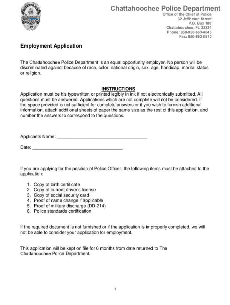 Fillable Online Chattahoochee Police Department 211 Big Bend Fax