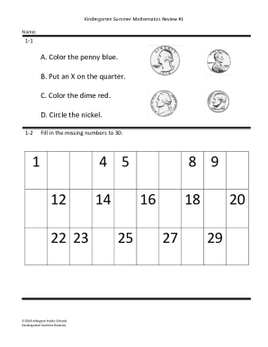 Summer Math Worksheets Kindergarten Review End of the ...