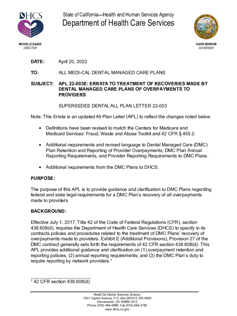 Fillable Online Plan Letter (APL) 22-032 - Department of Health Care ...