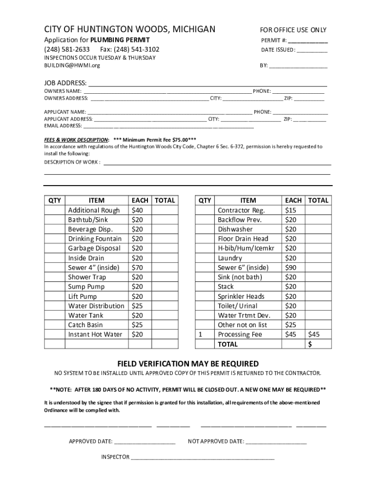 Fillable Online Application for PLUMBING PERMIT Fax Email Print - pdfFiller