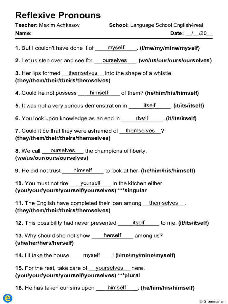 Fillable Online Pronoun Cases and TypesEnglish Composition I Fax Email ...