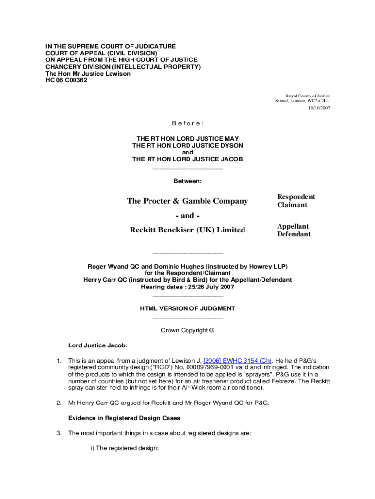 Fillable Online Court of Appeal Judgment Template ip4all Fax Email