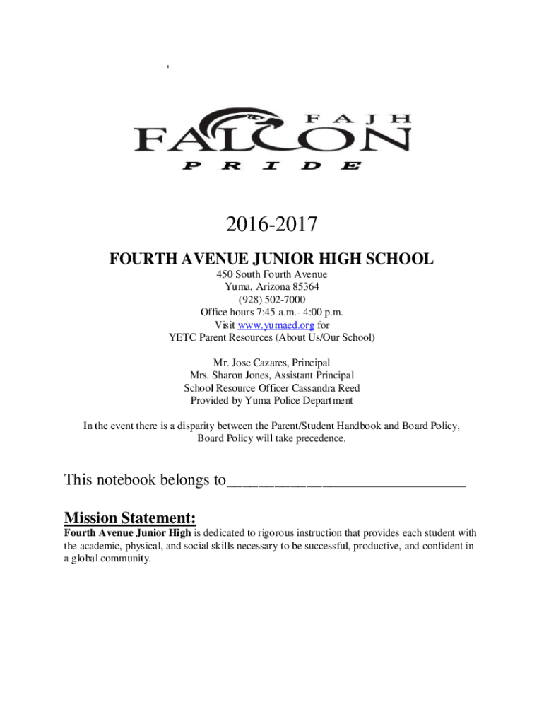 Fourth Avenue Junior High Calendar 