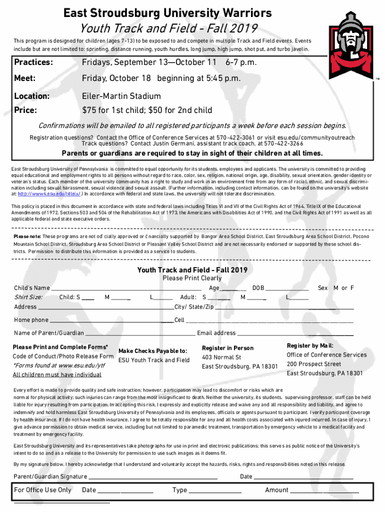 Fillable Online Men's Track and Field East Stroudsburg University