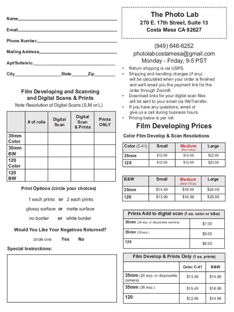 Fillable Online THE PHOTO LAB COSTA MESA 53 Photos & 107 Reviews Fax Email Print pdfFiller