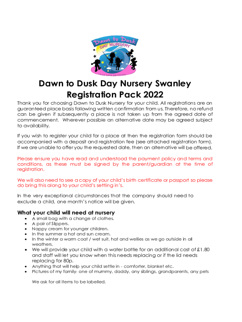 Fillable Online Dawn to Dusk Day Nursery wants to move to car park