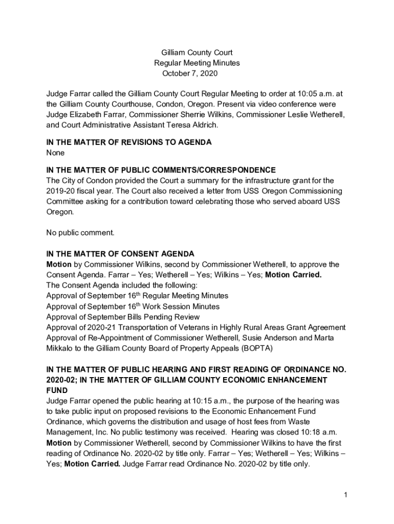 Fillable Online the Gilliam County Courthouse, Condon, Oregon Fax Email