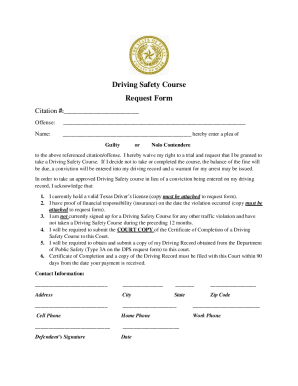 Fillable Online Driving Safety Course Request Form Fax Email Print ...