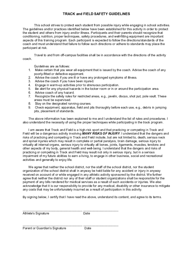 Fillable Online Track and Field Safety Guidelines Fax Email Print