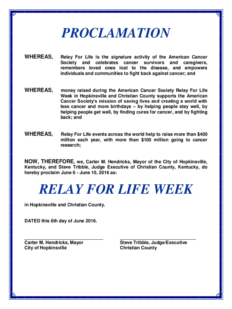 Fillable Online RELAY FOR LIFE SAMPLE PROCLAMATION Fax Email Print