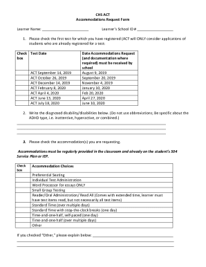 Fillable Online CHS ACT Accommodations Request Form Learner Name Fax ...