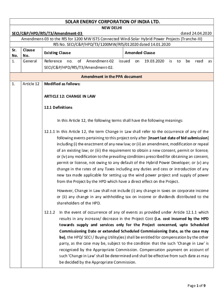 Fillable Online SECI/C&P/HPD/RfS/T3/Amendment-03 Fax Email Print ...