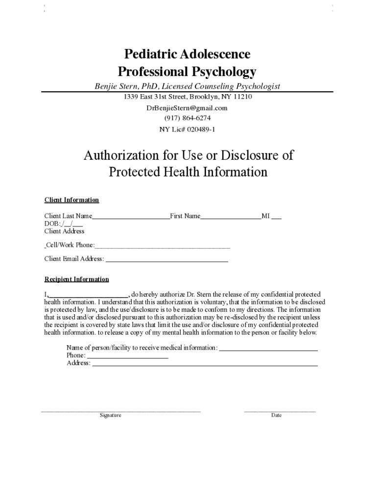 Fillable Online Benjamin Stern, PHD Psychologist in Brooklyn, NY Fax