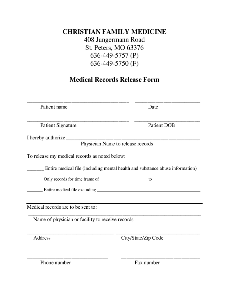 Fillable Online Medical Records Release Form Christian Family