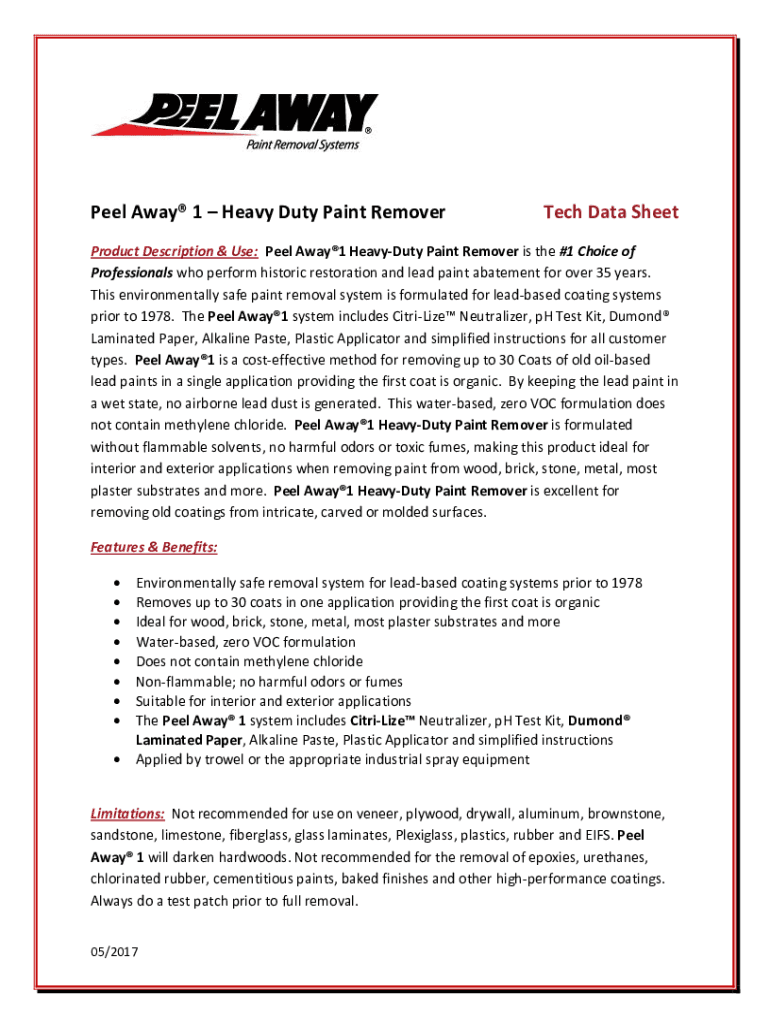 Fillable Online Peel Away 1 Heavy Duty Paint Remover Tech Data Sheet