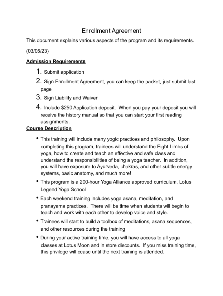 Fillable Online Attachment 8. Sample Enrollment Agreement & Contract