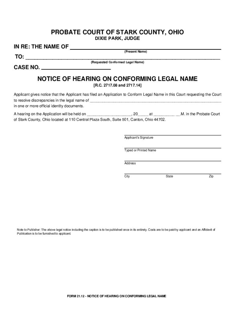 Fillable Online Stark County Adult Name Change Application Fax Email